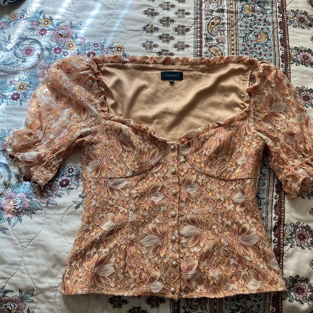 Majorelle gold floral peplum top